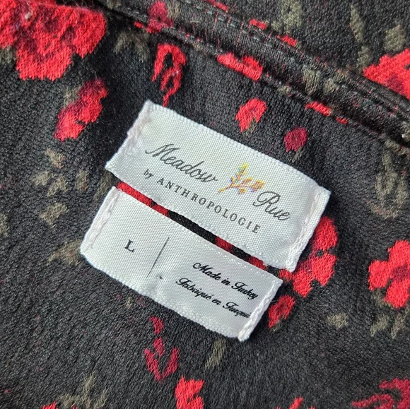 Anthropologie Meadow Rue Black Red Floral Peplum Faux Wrap Top - Picture 11 of 14